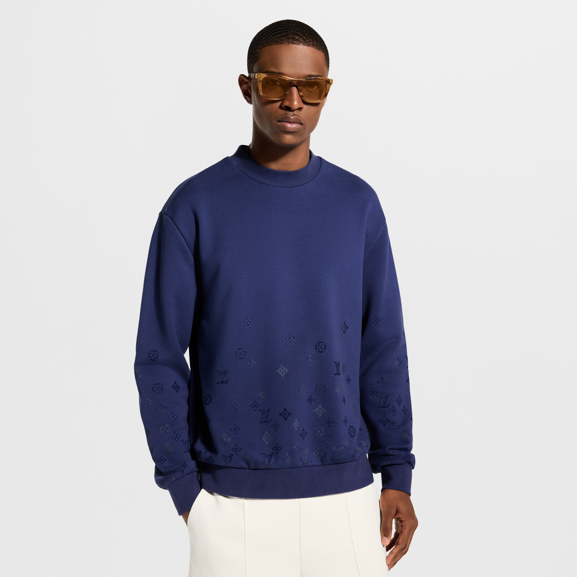 Gradient Signature Flock Print Long-Sleeved Crewneck - Men - New